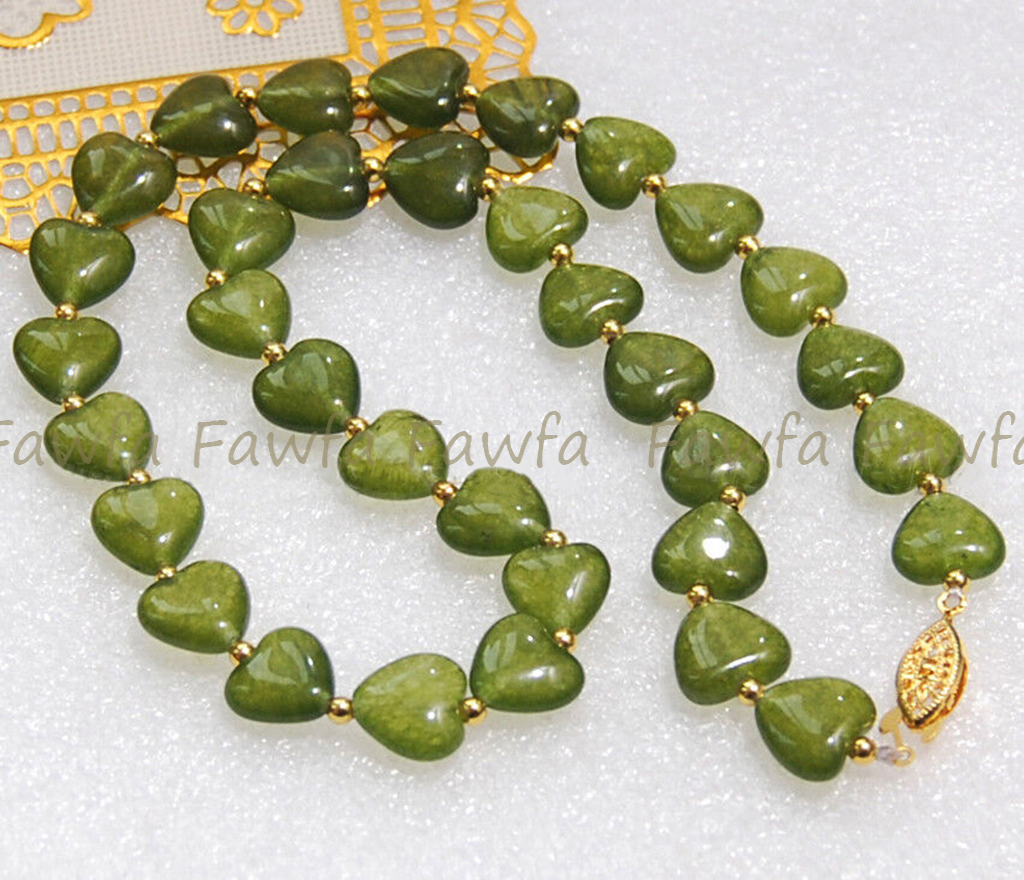 Charm 12mm Natural Green Peridot Heart Shaped Gemstone Beads Necklace 14-36'' - Picture 13 of 15