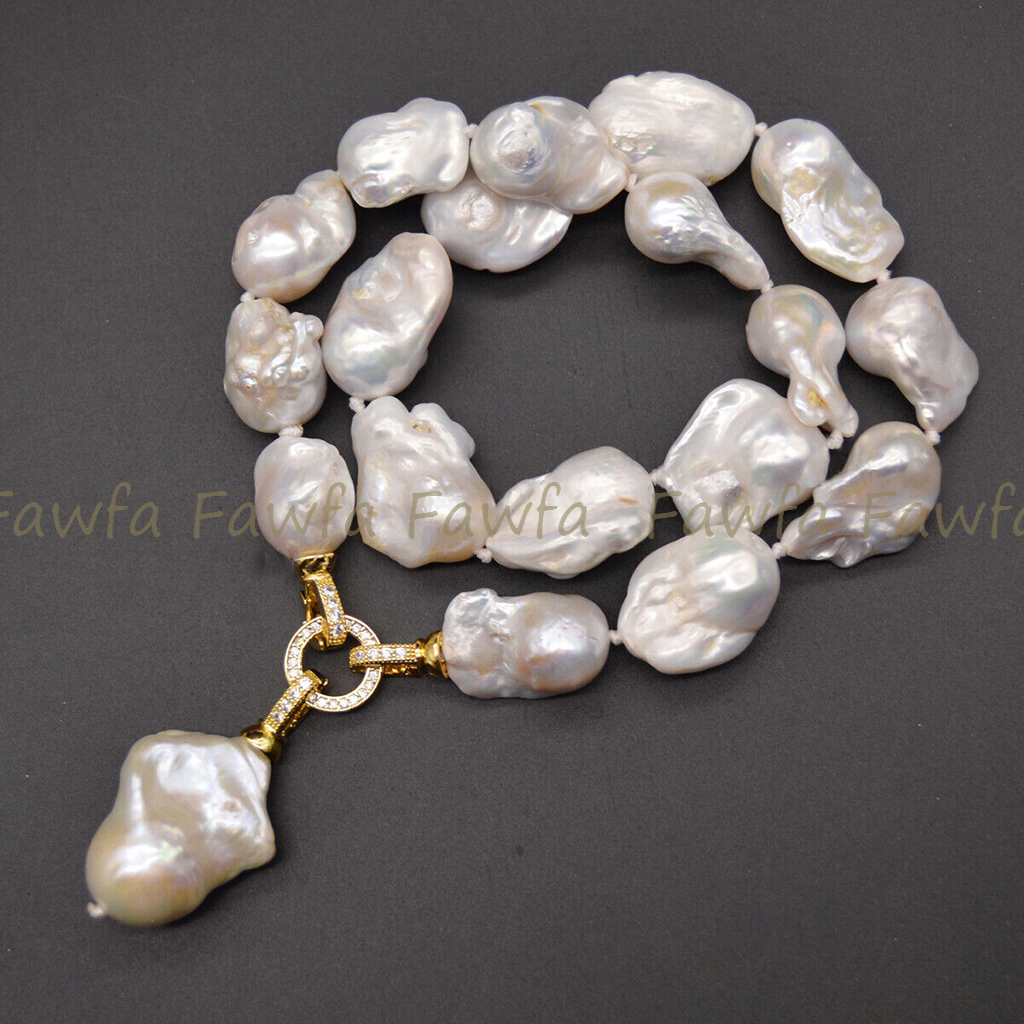 Genuine Natural Large 15-25mm White Keshi Reborn Baroque Pearl Pendant Necklace
