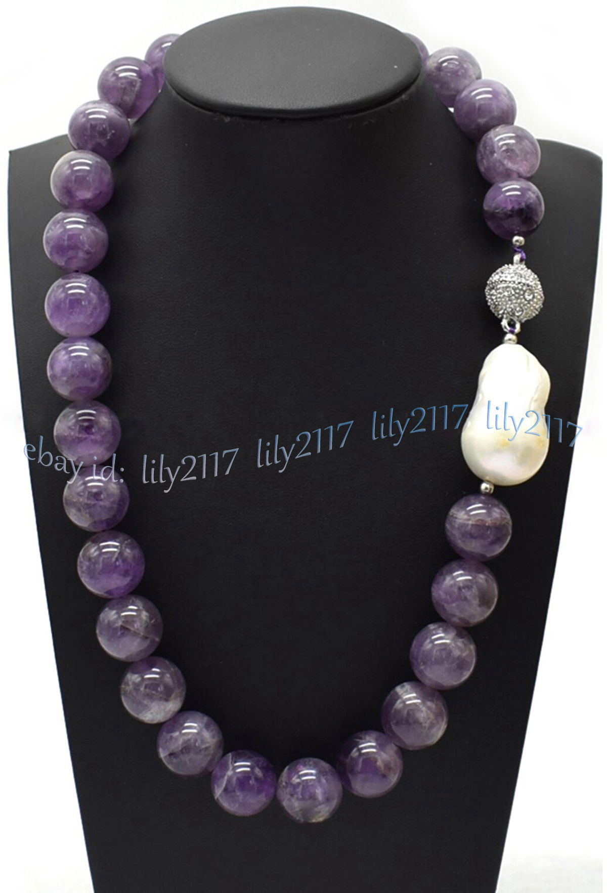 Real Natural Amethyst Round Gemstone White Keshi Baroque Pearl Necklace 6-14mm - Picture 11 of 12