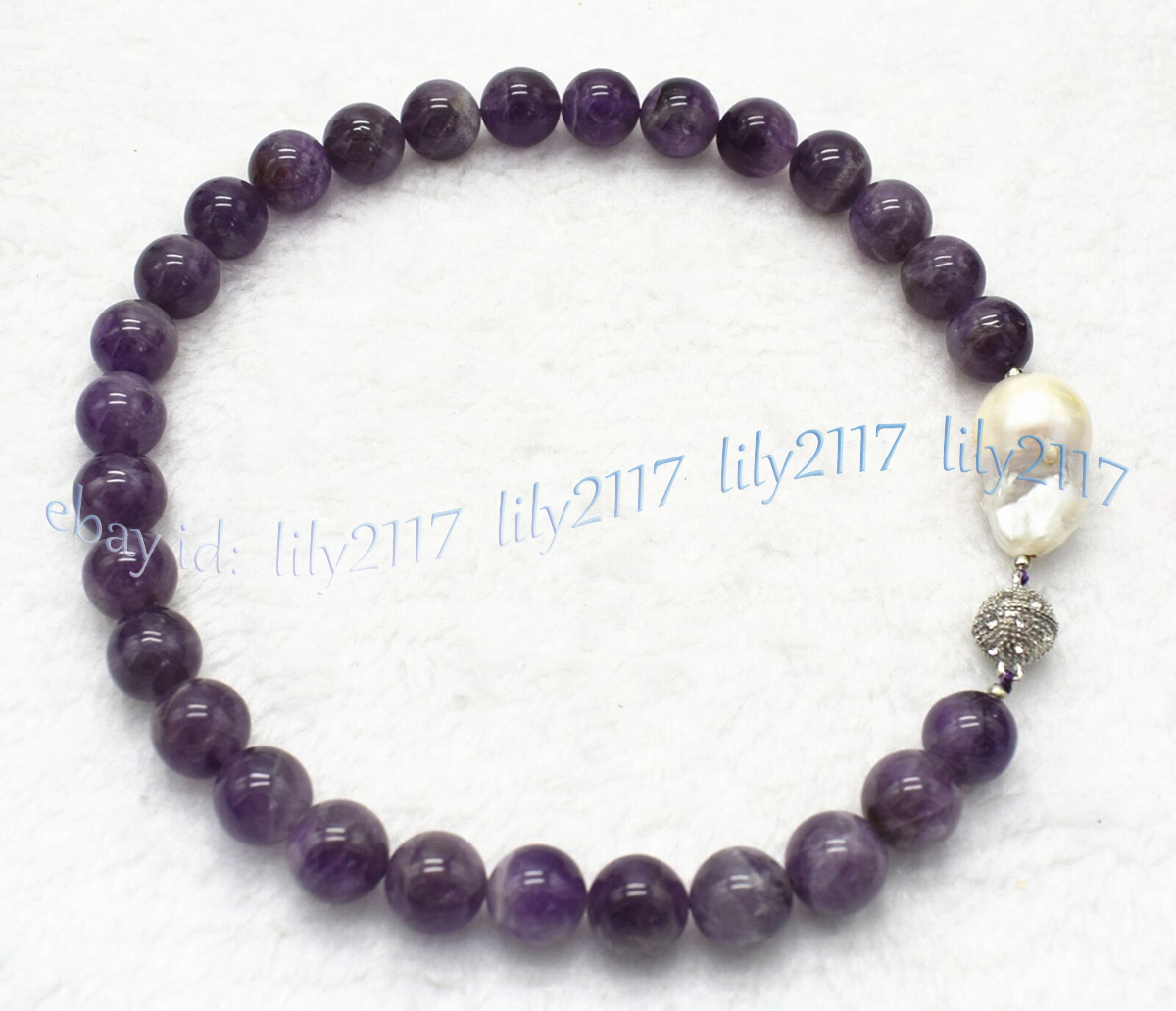 Real Natural Amethyst Round Gemstone White Keshi Baroque Pearl Necklace 6-14mm - Picture 8 of 12