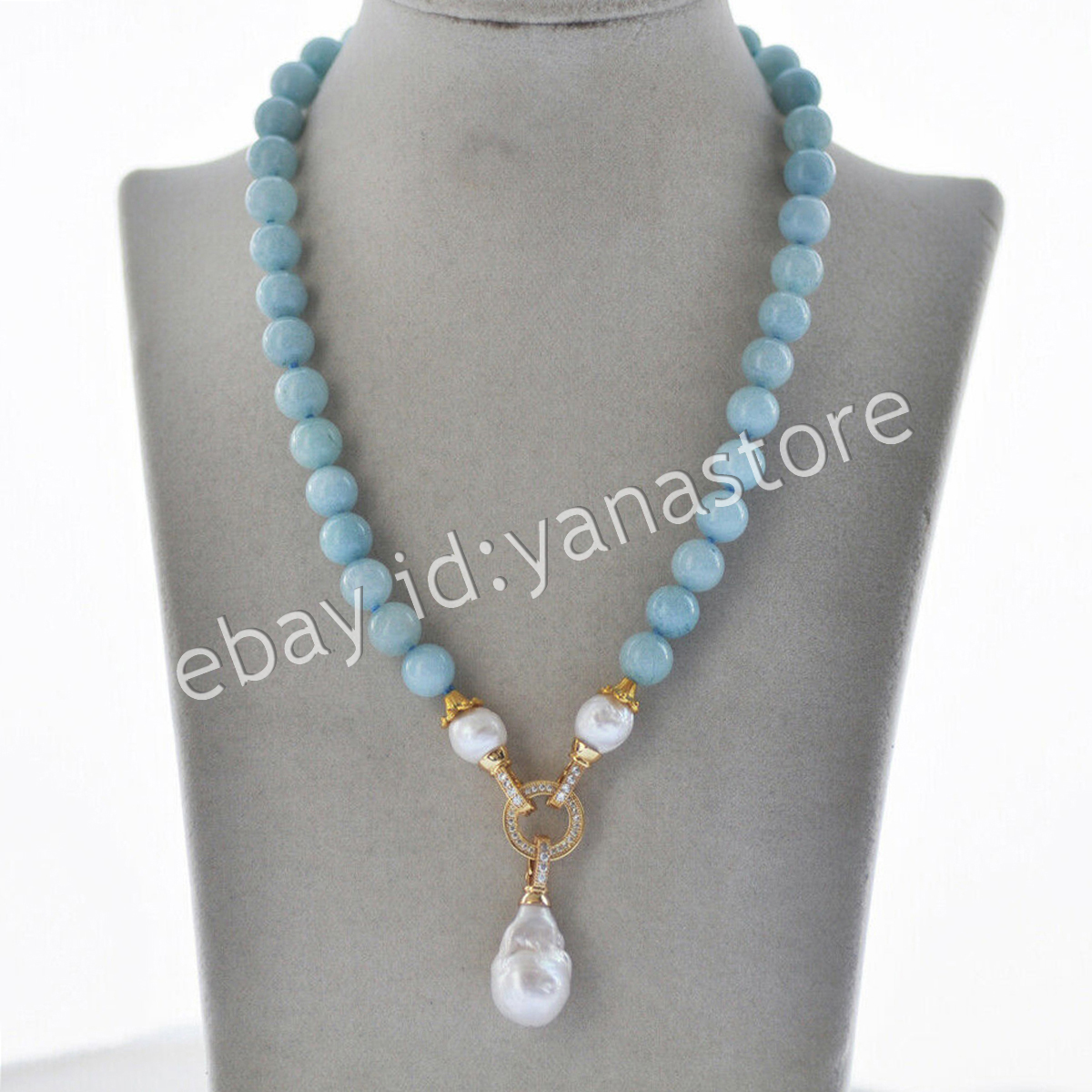 Natürlich Aquamarin Edelstein Perlen Weiß Keshi Barock Perle Anhänger Halsketten - Bild 10 von 12