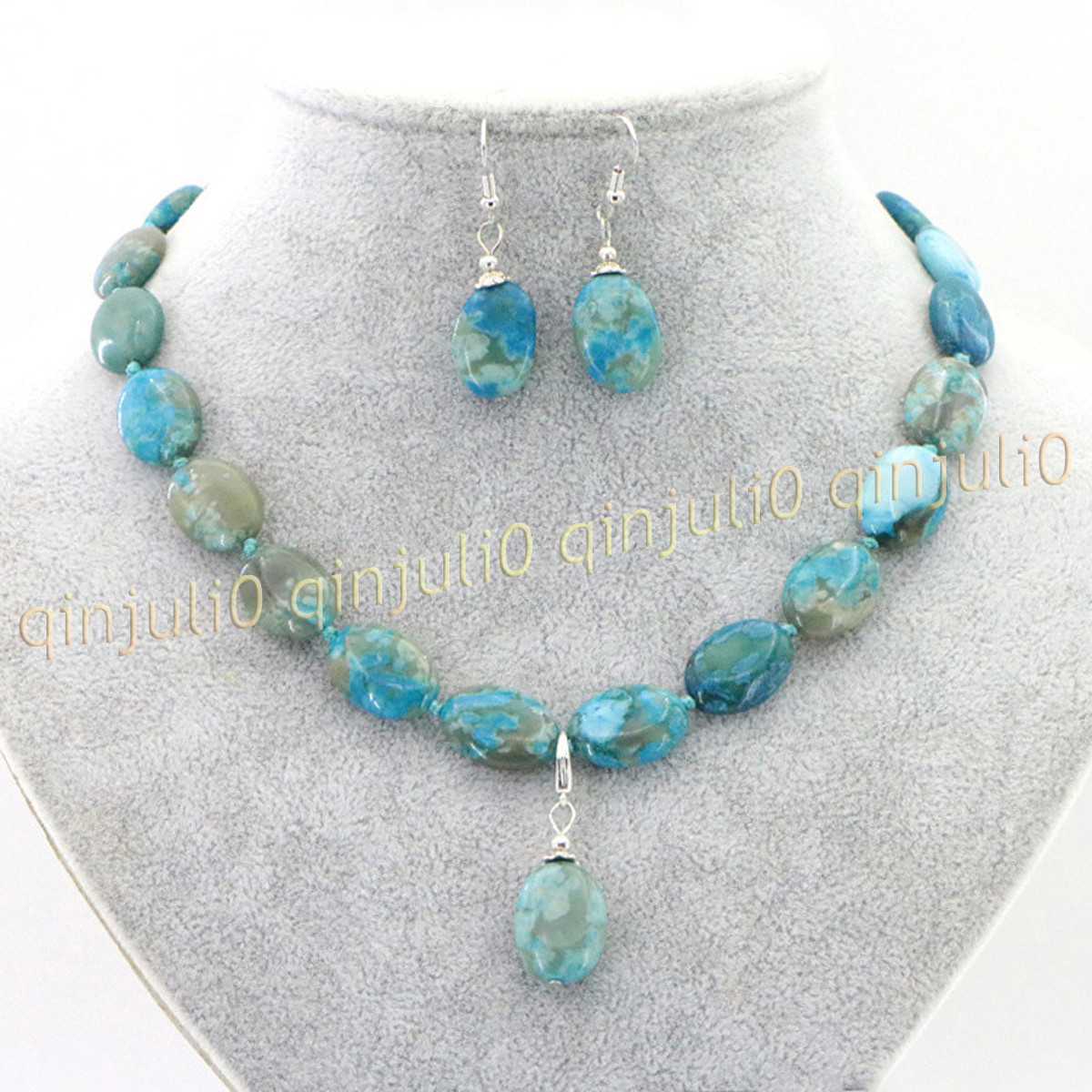 Natural 13x18mm Multicolor Gemstone Oval Beads Pendant Necklace Earring Set 18'' - Picture 31 of 40