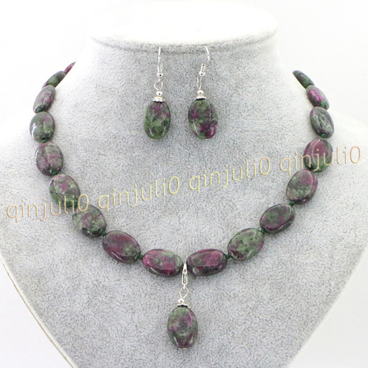 Natural 13x18mm Multicolor Gemstone Oval Beads Pendant Necklace Earring Set 18'' - Picture 39 of 40