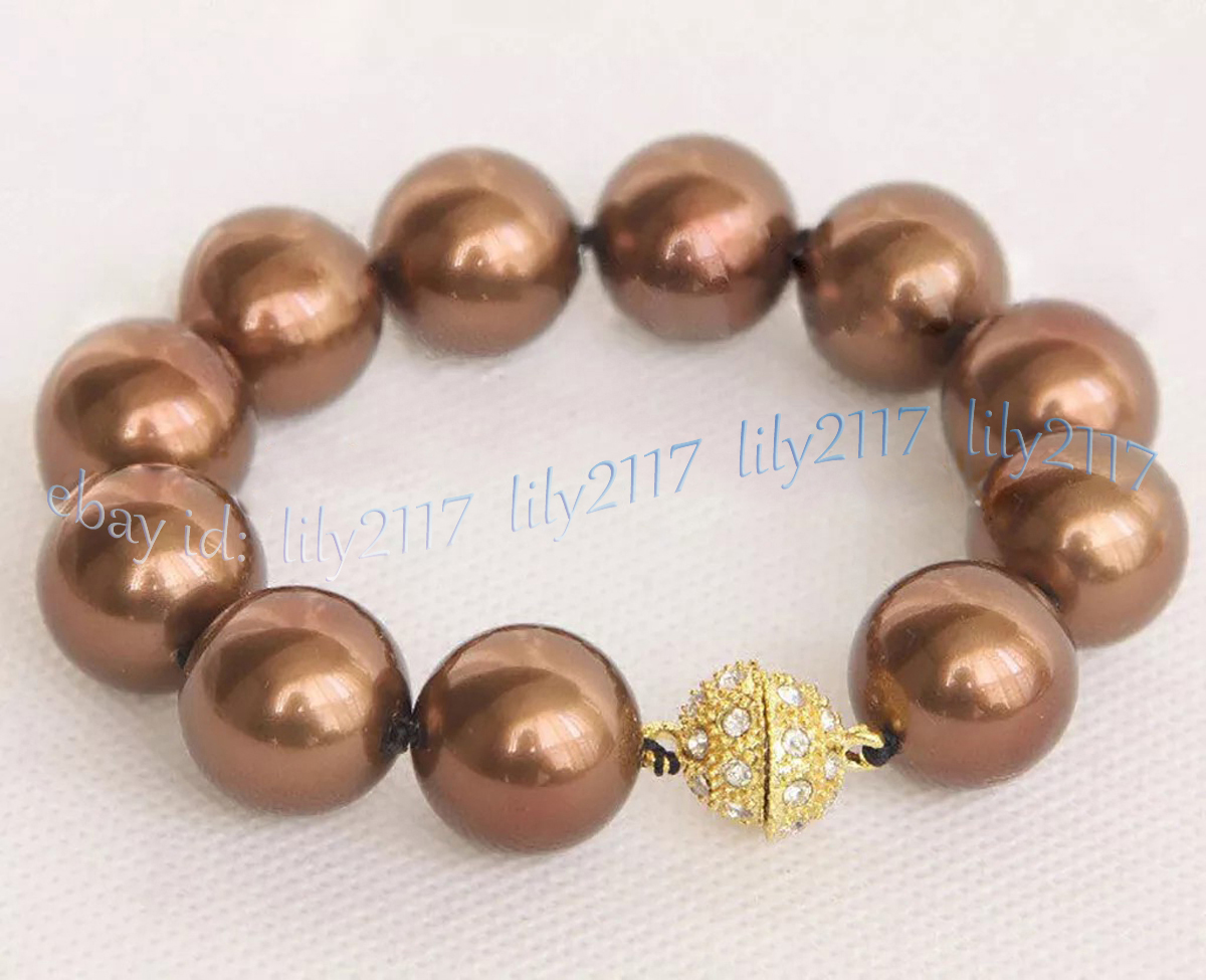 12 Colors Multicolor South Sea Shell Pearl Round Beads Bracelet Magnetic Clasp - Picture 18 of 25