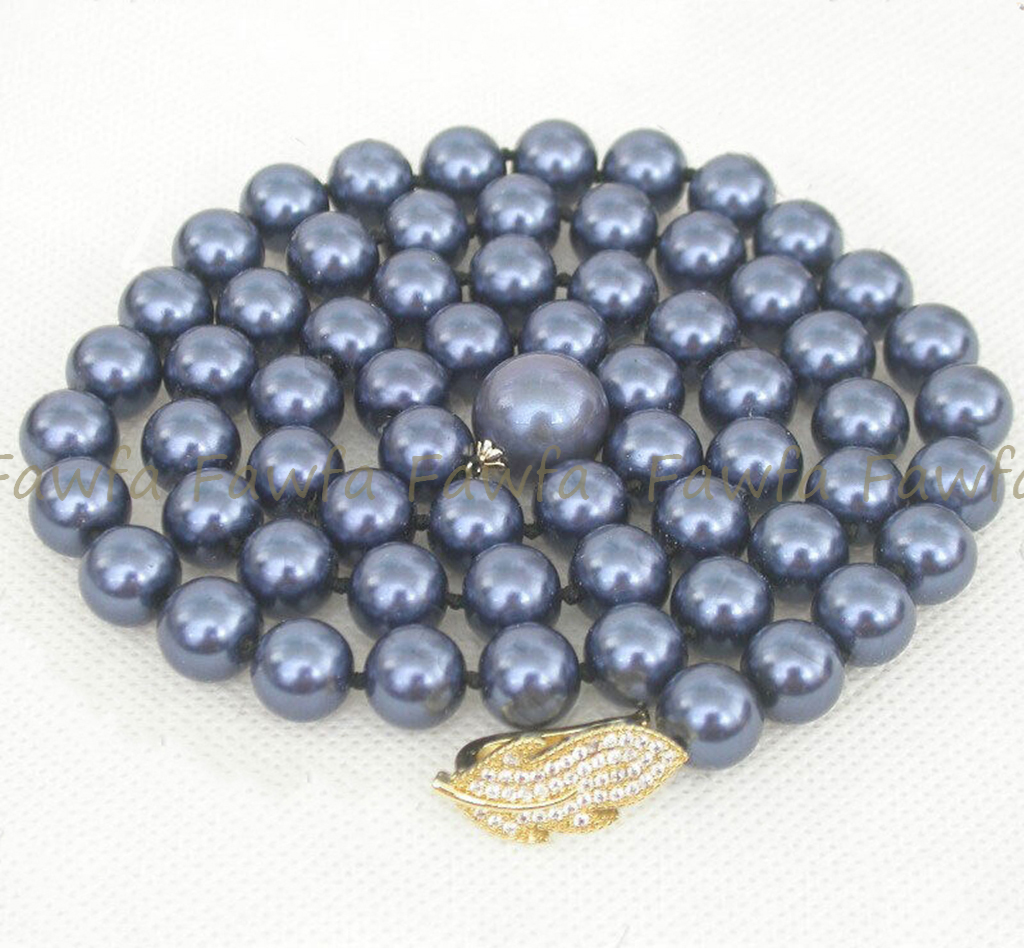 8/10/12/14mm Elegant Blue South Sea Shell Pearl Round Beads Necklace 14-50'' - Picture 8 of 9