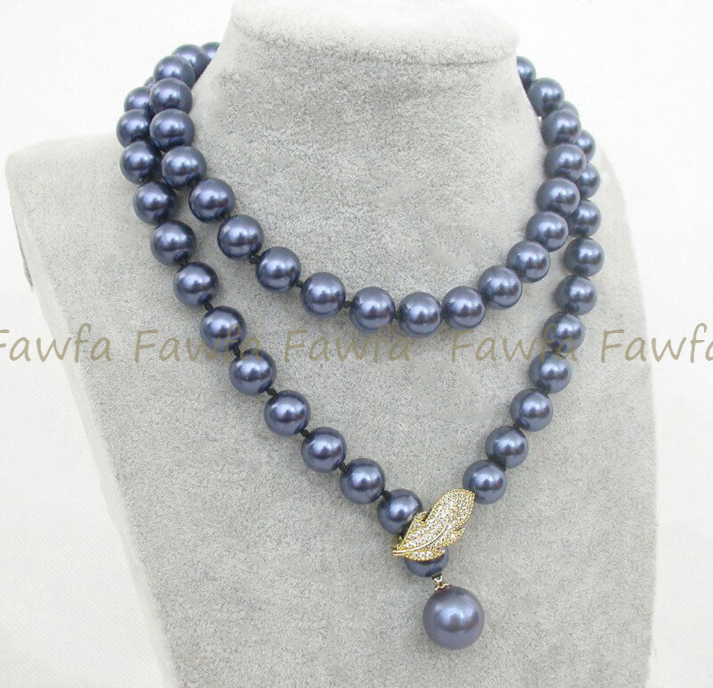 8/10/12/14mm Elegant Blue South Sea Shell Pearl Round Beads Necklace 14-50'' - Picture 9 of 9
