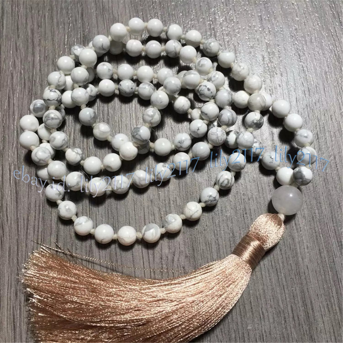 White Turquoise 108 Prayer Beads Tibet Buddhist Meditation Mala Necklace Amulet