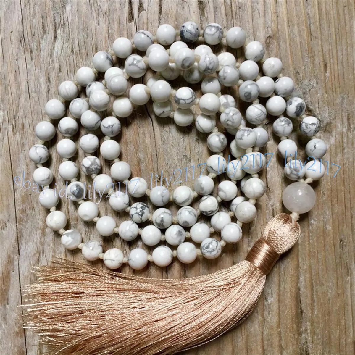 White Turquoise 108 Prayer Beads Tibet Buddhist Meditation Mala Necklace Amulet