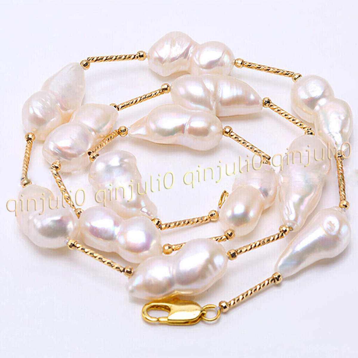 Huge 10-18mm Real Natural White Freshwater Baroque Double Pearl Beads Necklace - Picture 18 of 19