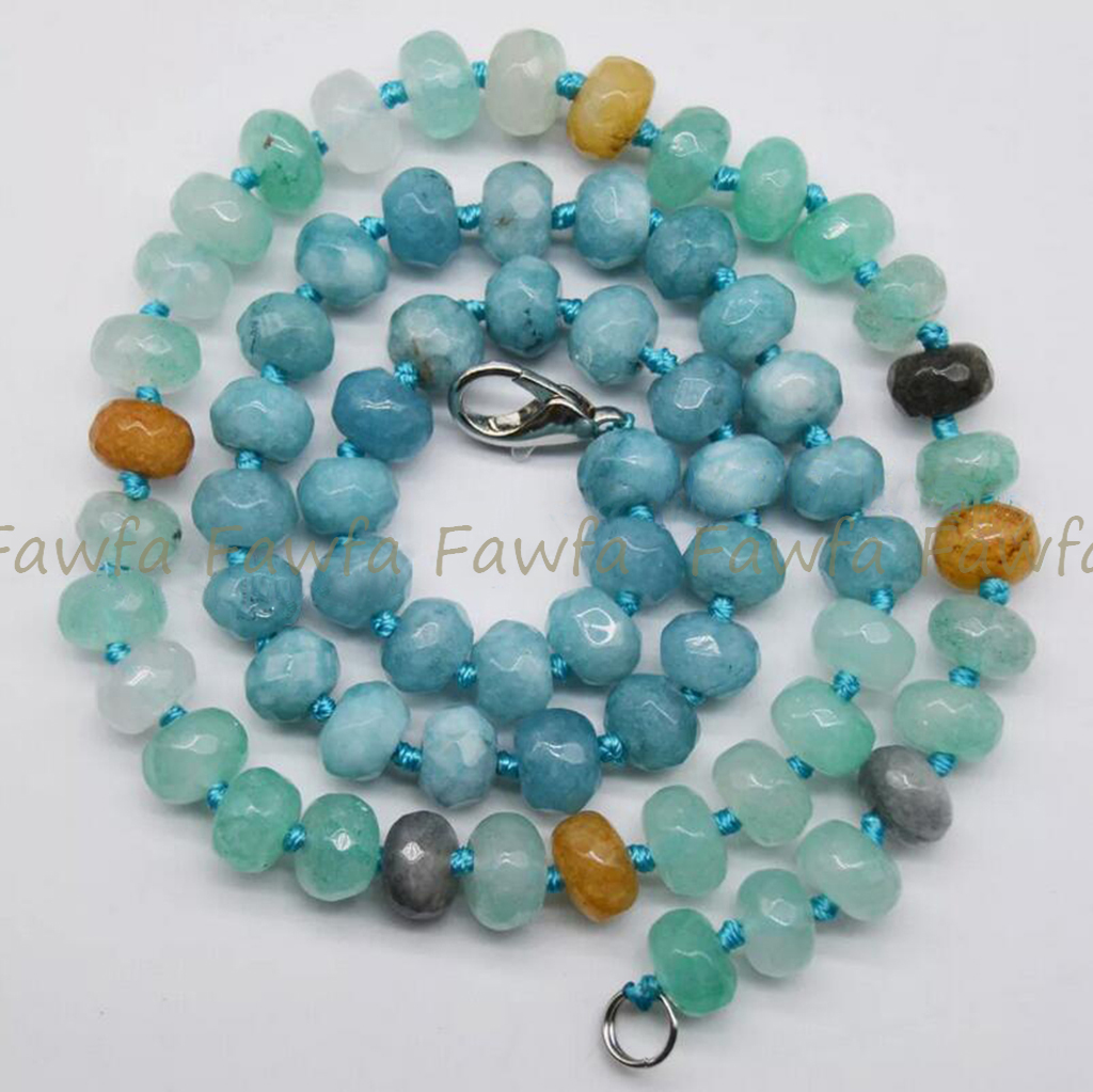 5x8mm Faceted Blue Aquamarine Amazonite Rondelle Gemstone Beads Necklace 14-36″