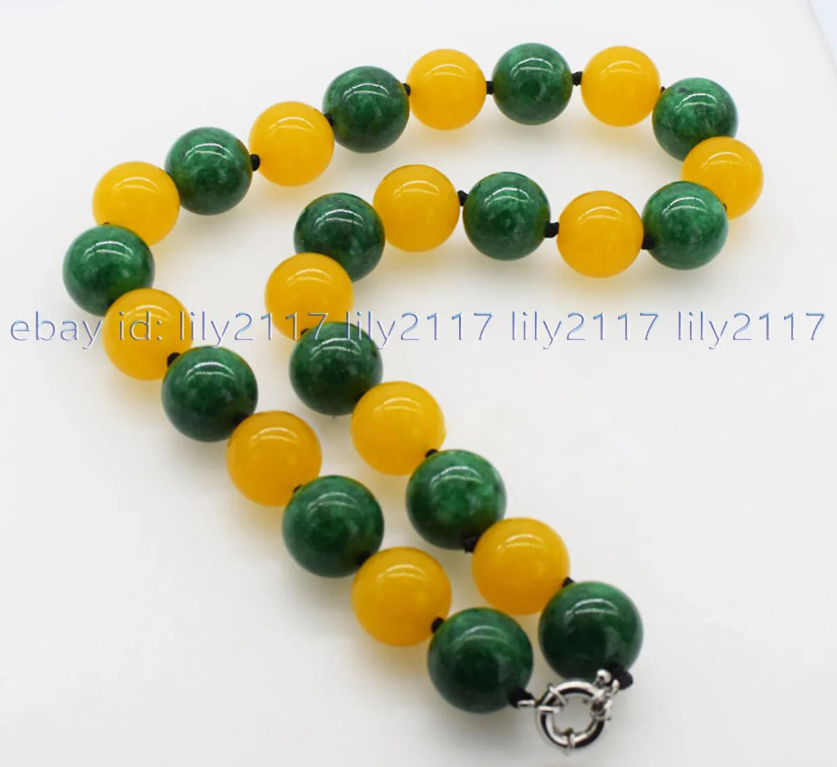 Huge 20mm Natural Yellow Topaz Green Jade Jadeite Round Gemstone Beads Necklace - Picture 6 of 15