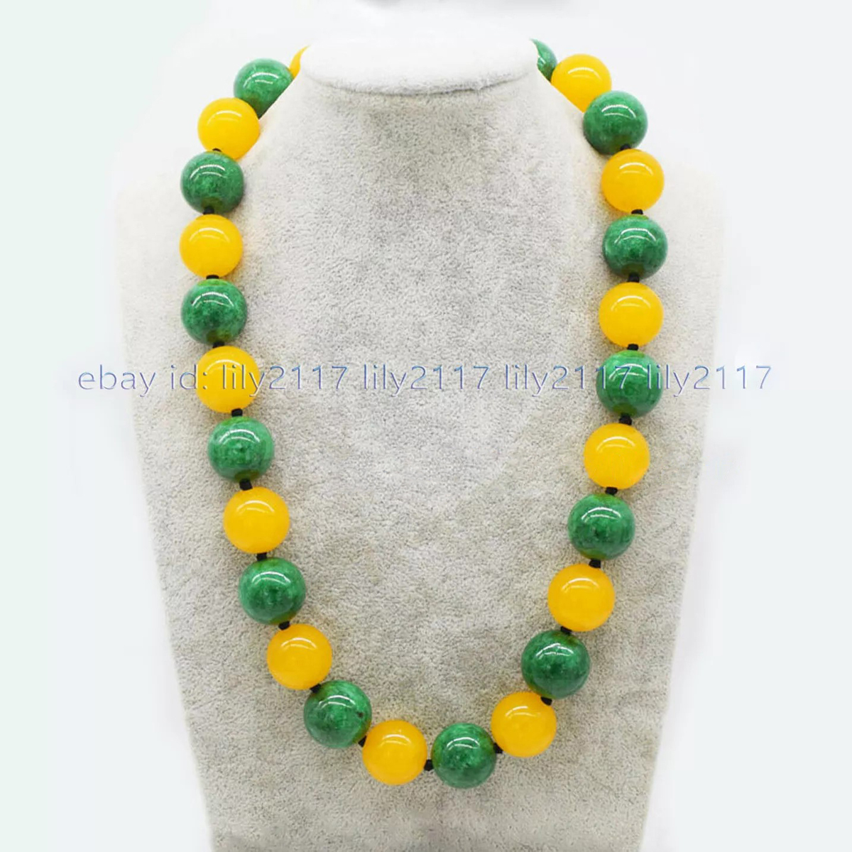 Huge 20mm Natural Yellow Topaz Green Jade Jadeite Round Gemstone Beads Necklace - Picture 8 of 15