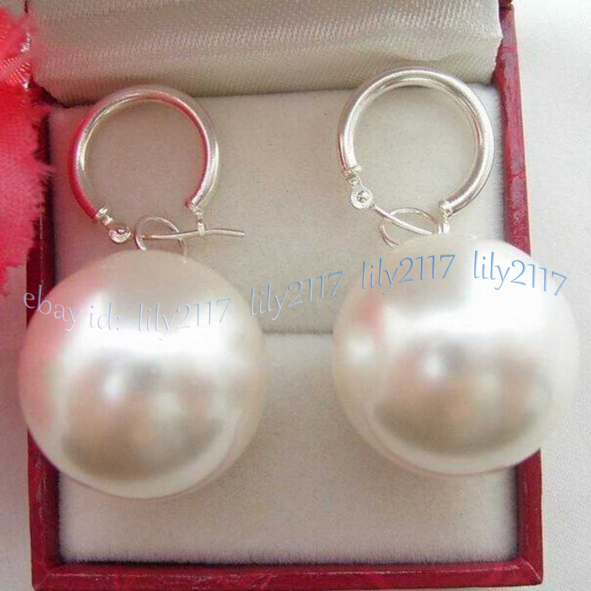 Fine 8-16mm White South Sea Shell Pearl Round Beads Dangle Silver Hook Earrings