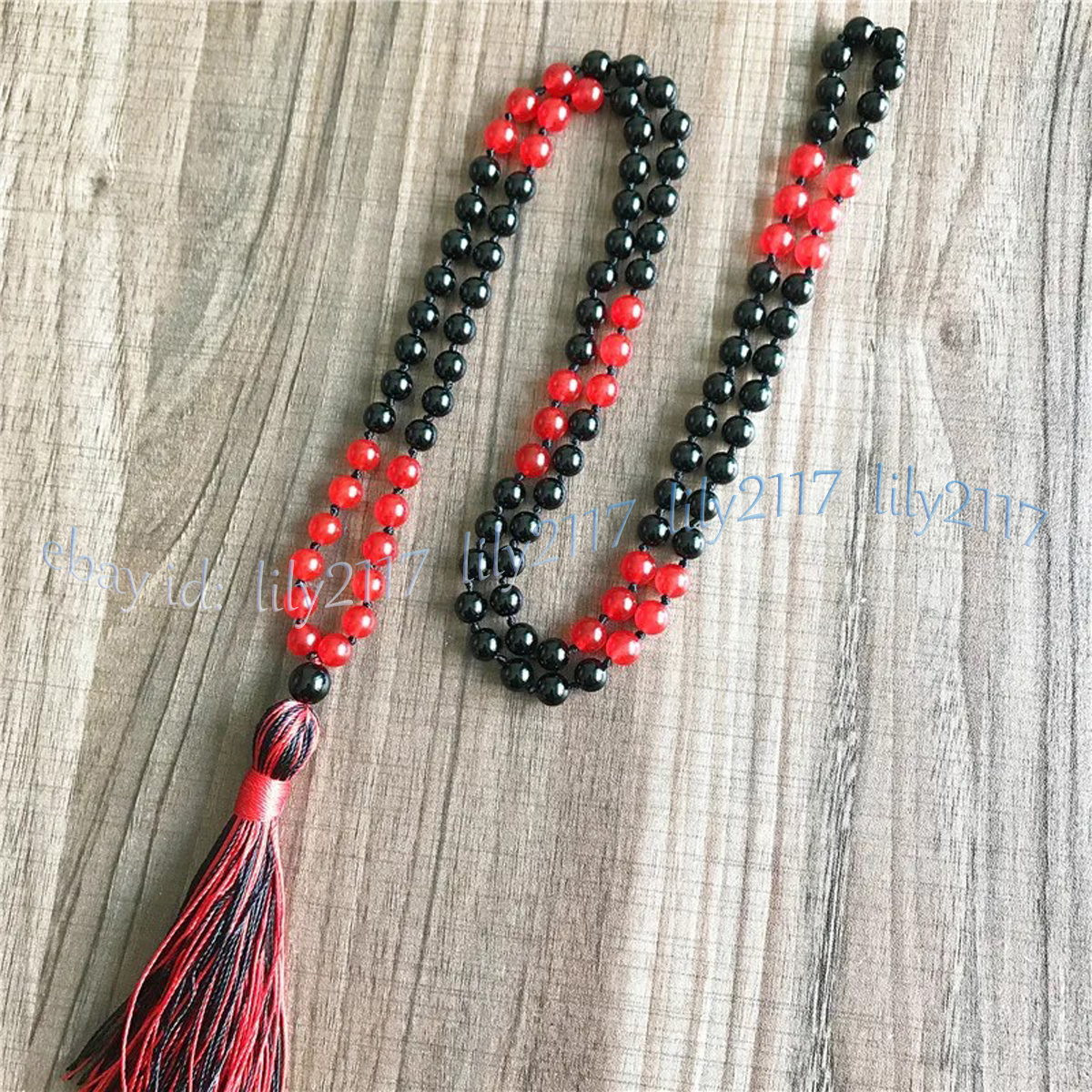 Black Agate Red Jade 108 Prayer Beads Tibet Buddhist Meditation Mala Necklace