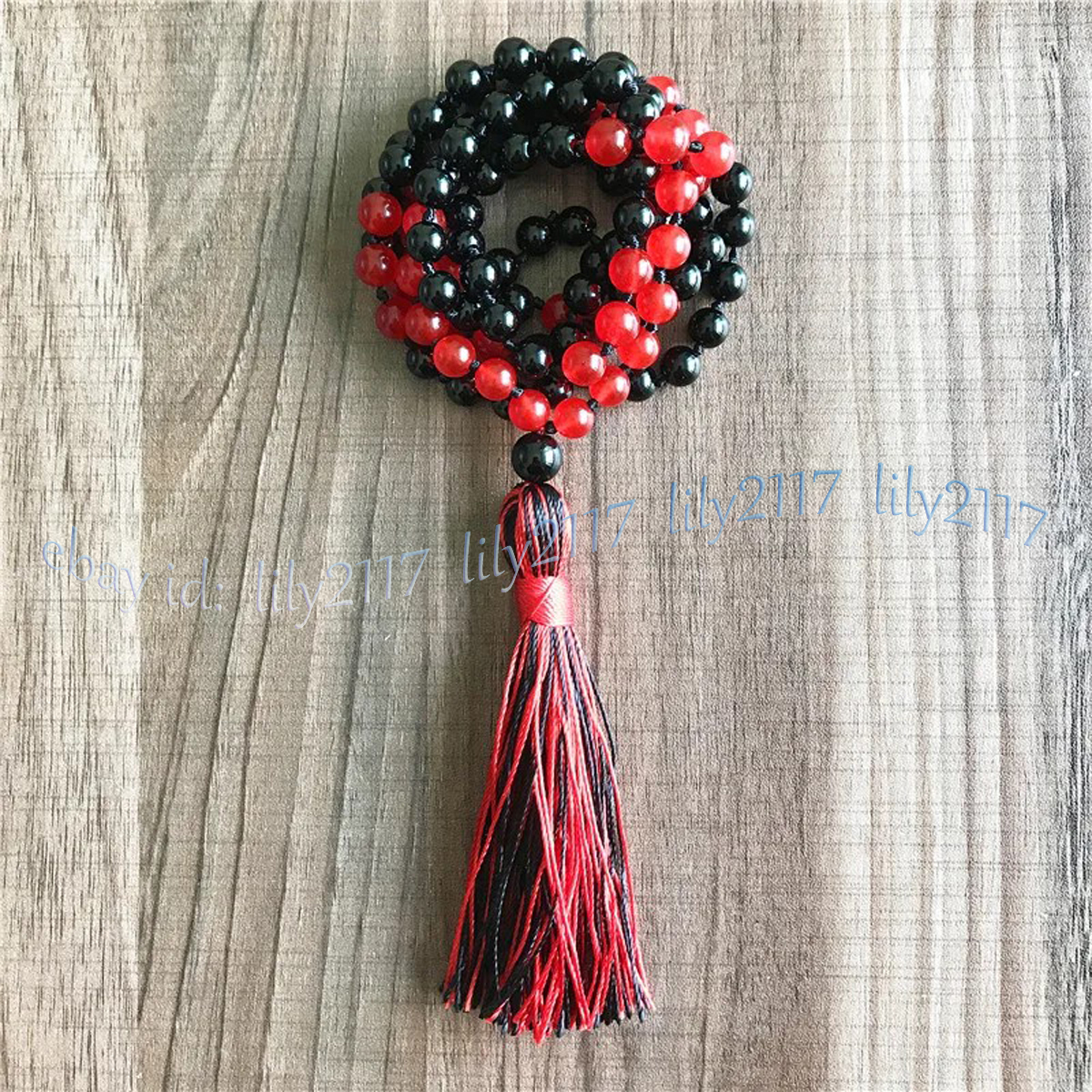 Black Agate Red Jade 108 Prayer Beads Tibet Buddhist Meditation Mala Necklace