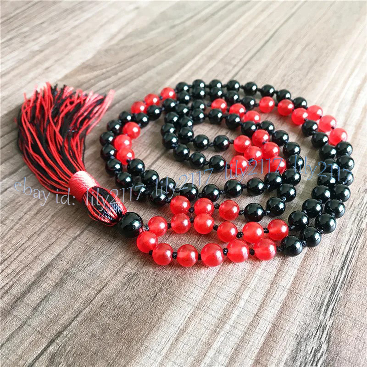 Black Agate Red Jade 108 Prayer Beads Tibet Buddhist Meditation Mala Necklace