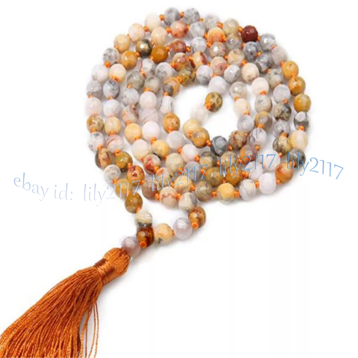 Multicolor Crazy Lace Agate 108 Prayer Beads Buddhist Mala Necklace Meditation