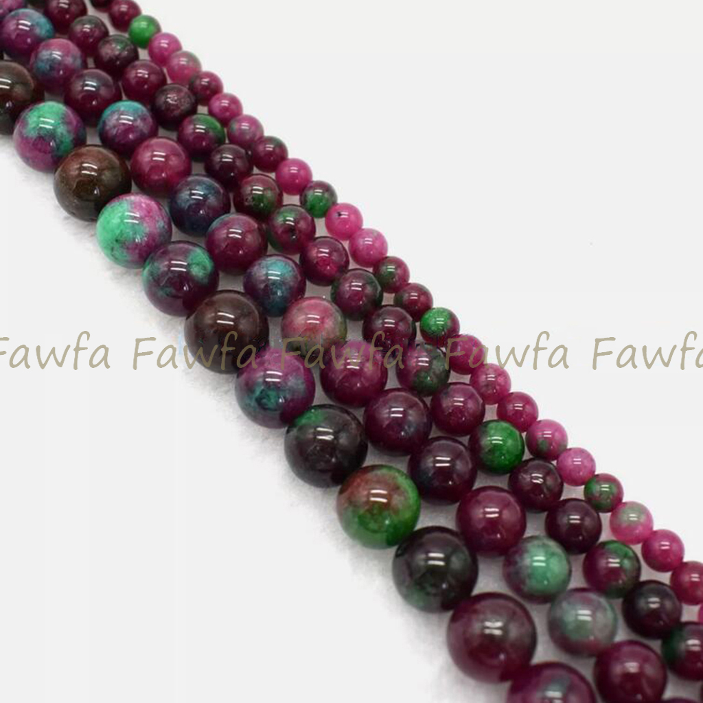 Natural 6/8/10/12mm Green Red Gems in Zoisite Round Gemstone Loose Beads 15″