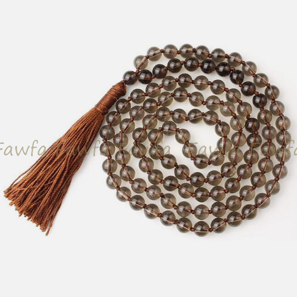 Smoky Quartz 108 Prayer Beads Tibet Buddhist Mala Healing Necklace Meditation