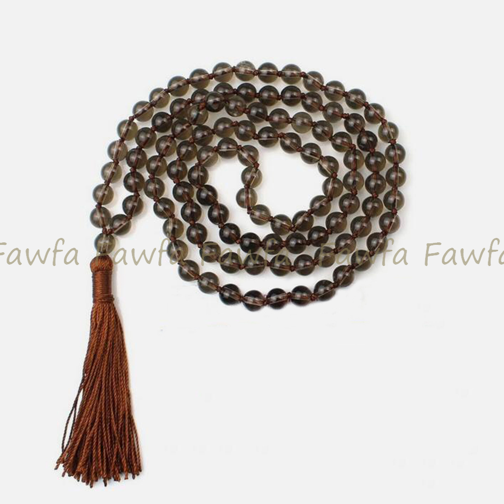 Smoky Quartz 108 Prayer Beads Tibet Buddhist Mala Healing Necklace Meditation