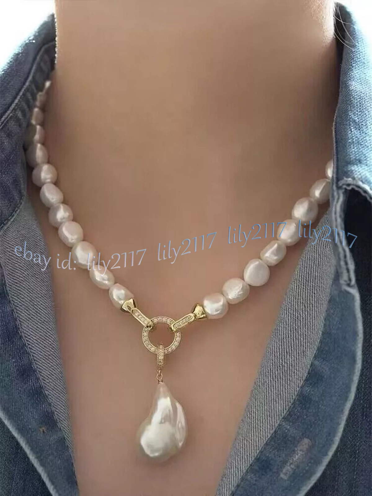 Classic 6-12mm South Sea Genuine Natural White Baroque Pearl Pendant Necklace - Picture 7 of 12