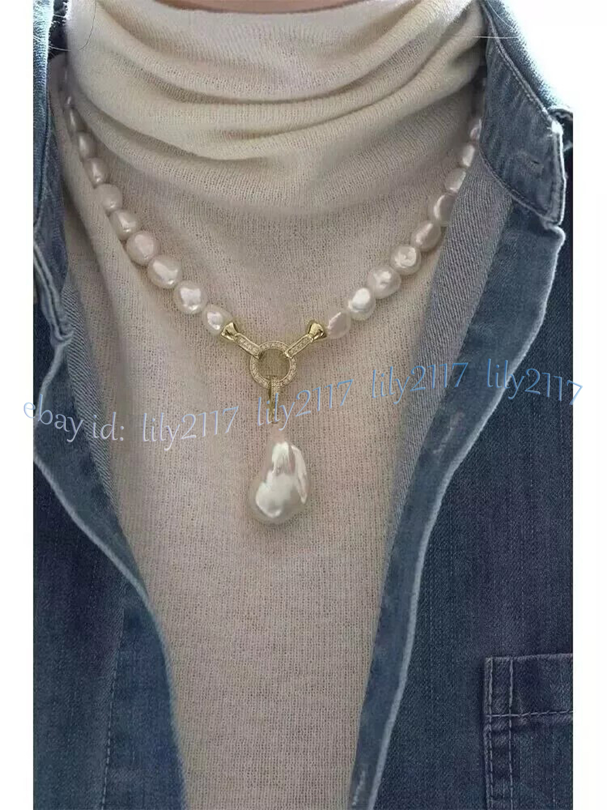 Classic 6-12mm South Sea Genuine Natural White Baroque Pearl Pendant Necklace - Picture 8 of 12