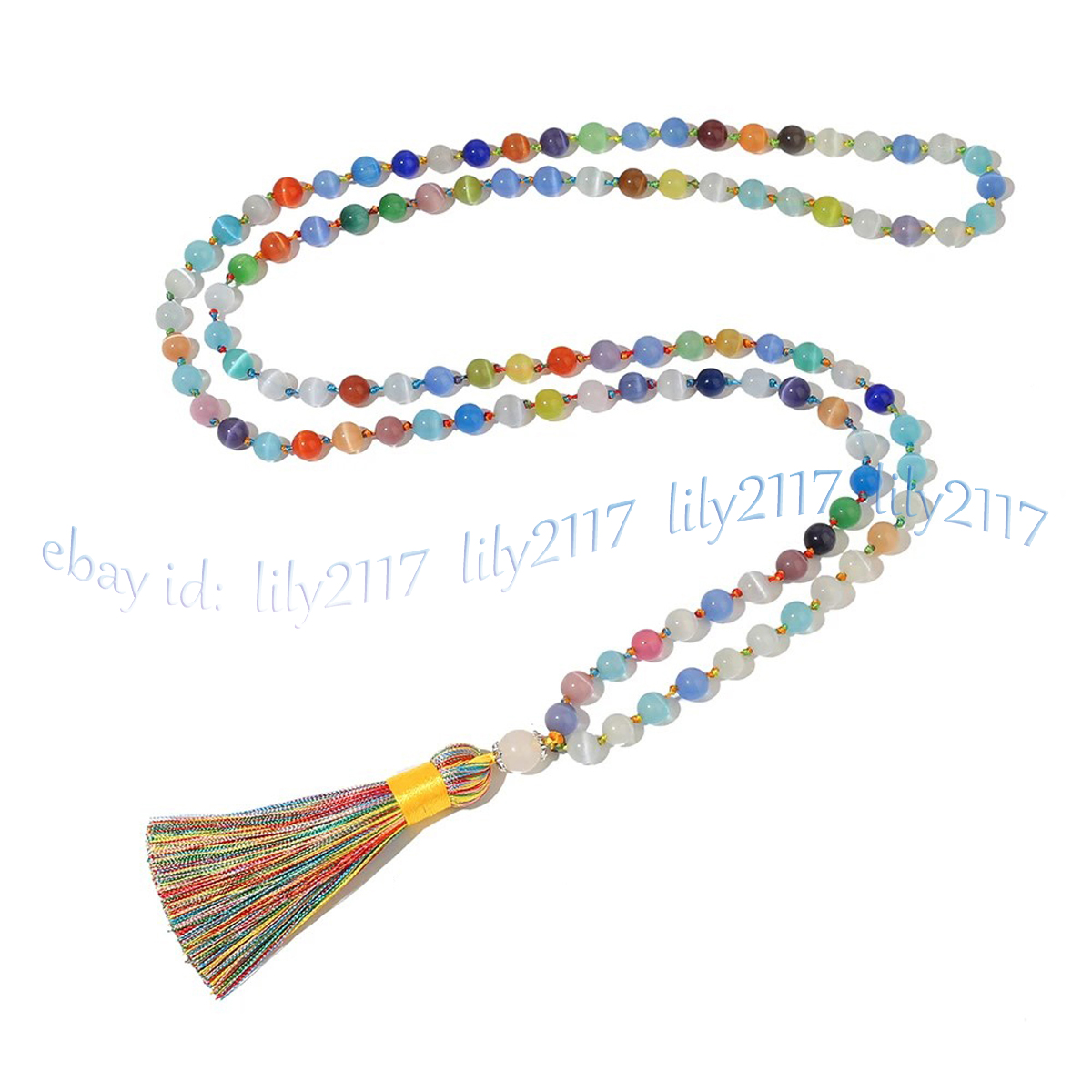 Multicolor Cat's Eye 108 Prayer Beads Buddhist Mala Necklace Meditation Blessing