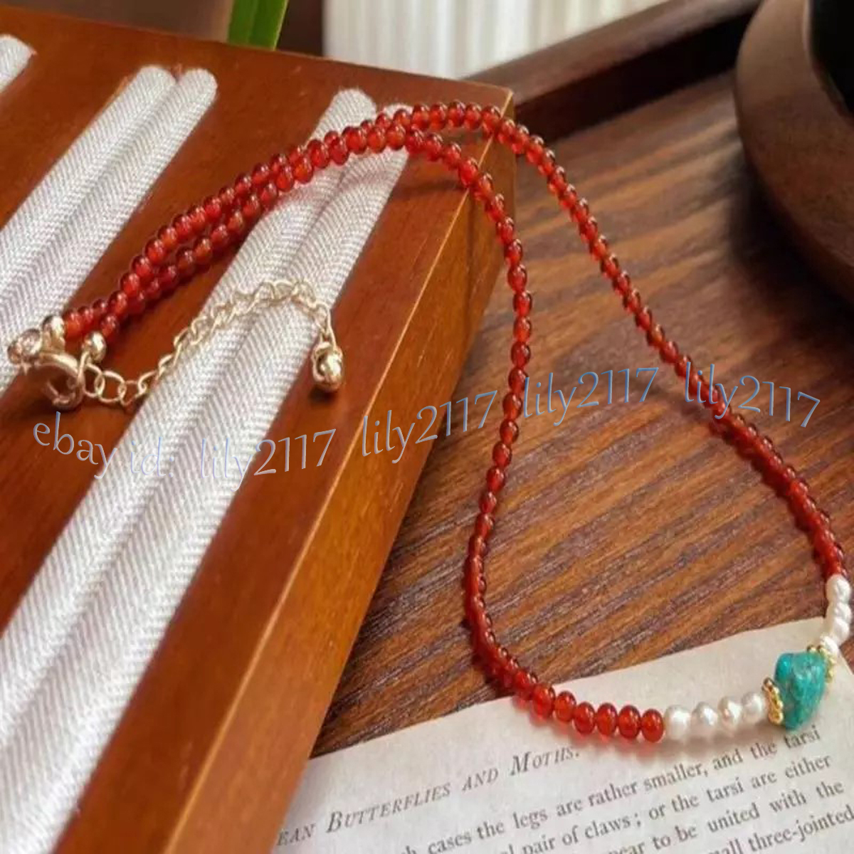 Handmade 6MM Red Agate Gems Round Beads White Pearl Turquoise Necklace 14-36" - Picture 9 of 18