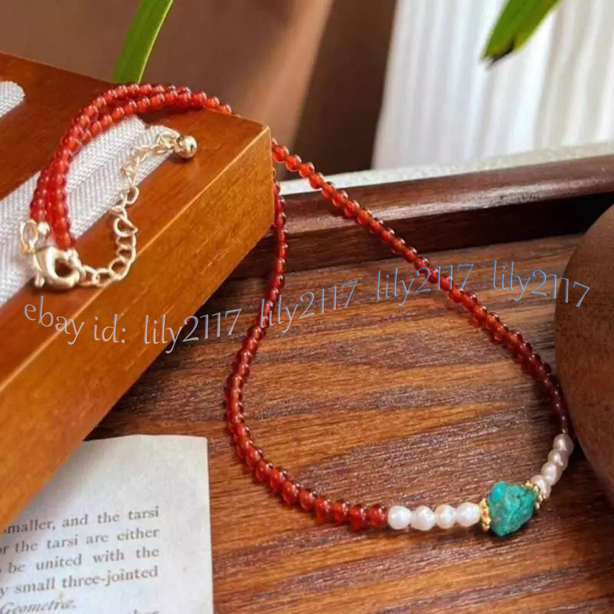 Handmade 6MM Red Agate Gems Round Beads White Pearl Turquoise Necklace 14-36" - Picture 12 of 18