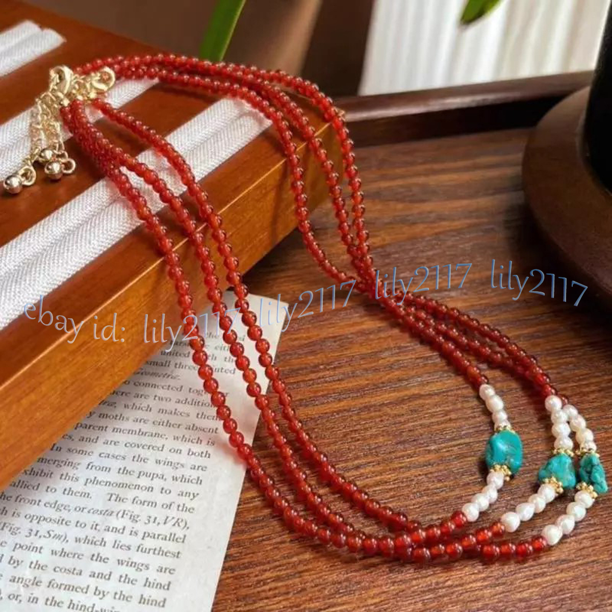 Handmade 6MM Red Agate Gems Round Beads White Pearl Turquoise Necklace 14-36" - Picture 17 of 18