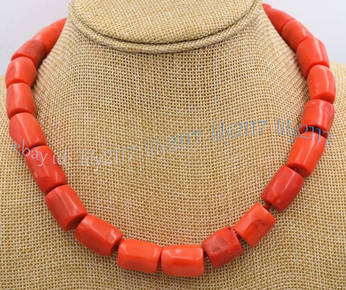 Natural Orange Coral 12-14mm Irregular Freeform Gemstone Beads Necklace 14-48'' - Picture 9 of 19