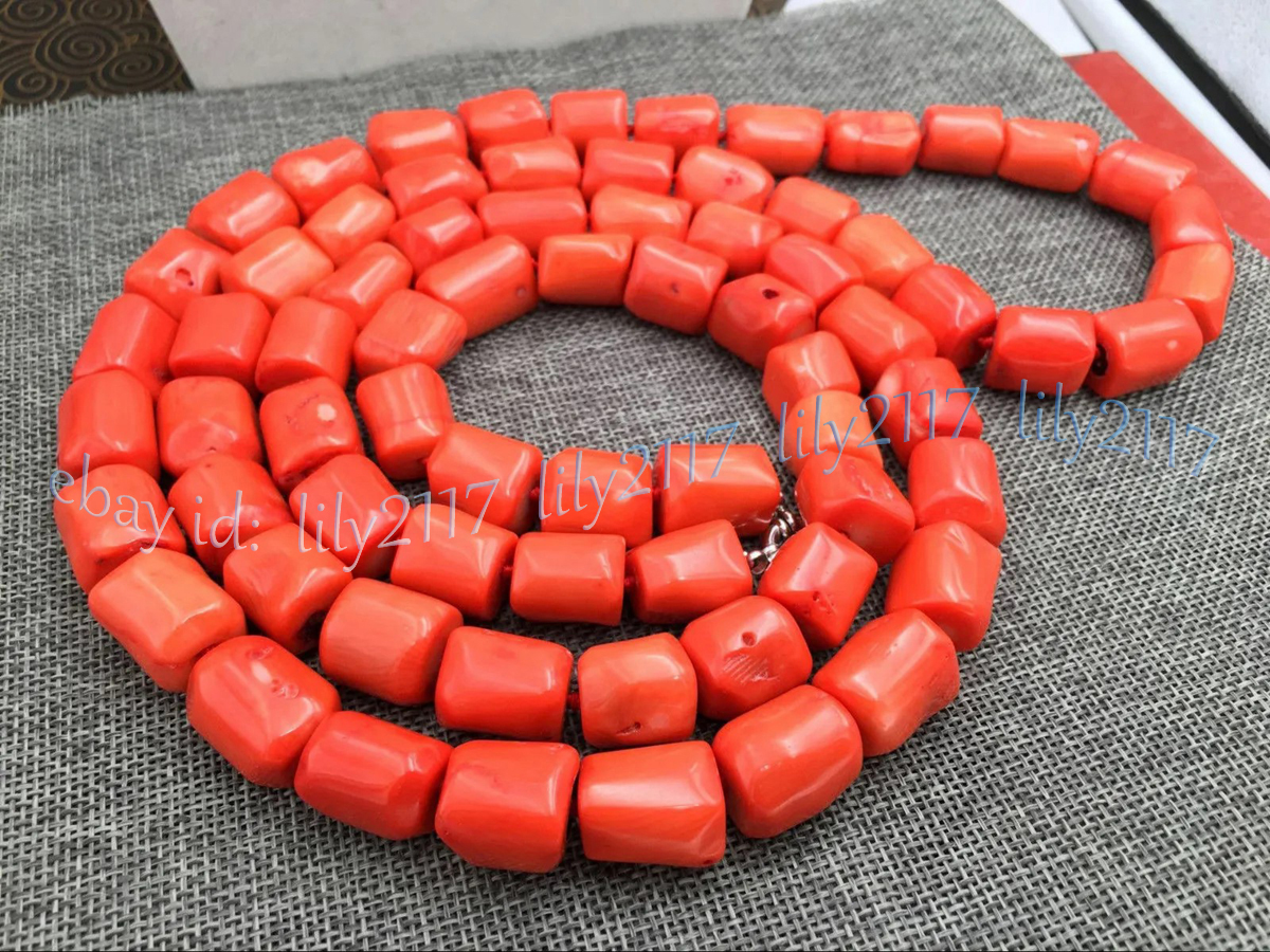 Natural Orange Coral 12-14mm Irregular Freeform Gemstone Beads Necklace 14-48'' - Picture 13 of 19