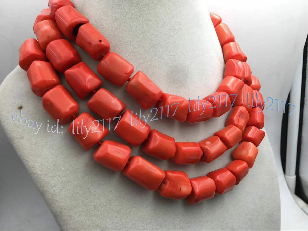 Natural Orange Coral 12-14mm Irregular Freeform Gemstone Beads Necklace 14-48'' - Picture 16 of 19