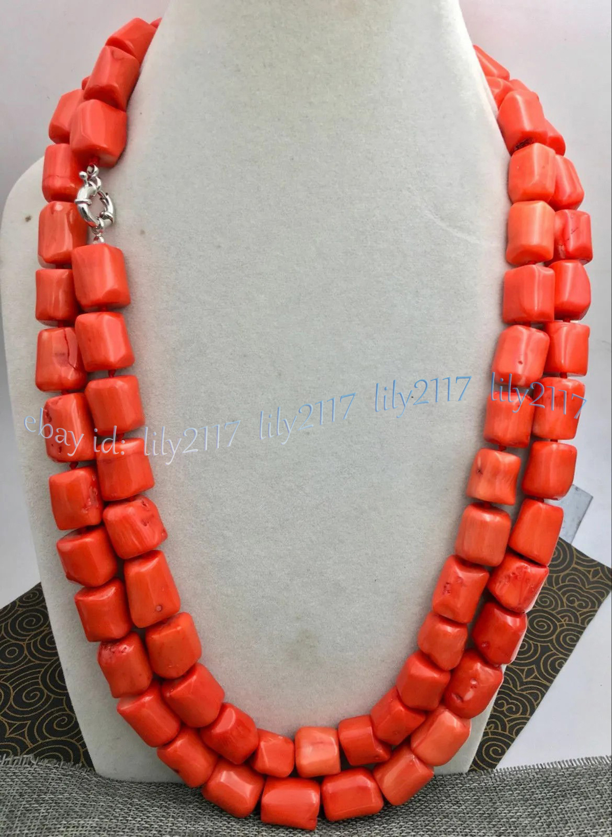 Natural Orange Coral 12-14mm Irregular Freeform Gemstone Beads Necklace 14-48'' - Picture 17 of 19