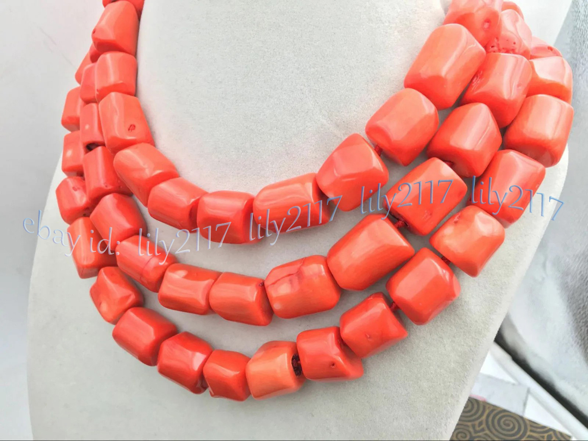 Natural Orange Coral 12-14mm Irregular Freeform Gemstone Beads Necklace 14-48'' - Picture 19 of 19