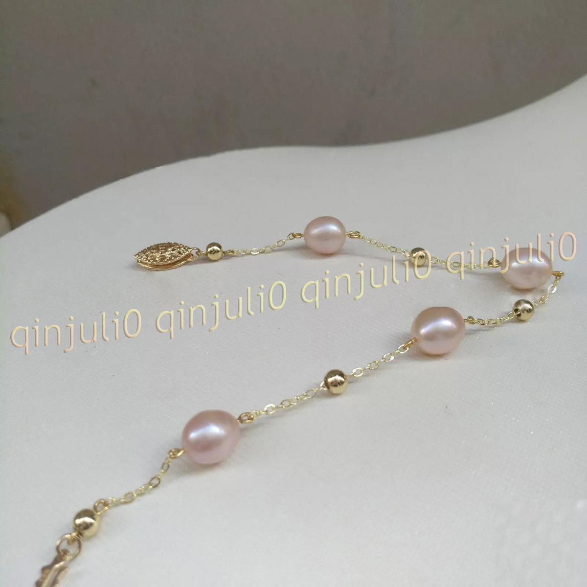 Real Natural 6-11mm Pink Freshwater Pearl Gold Chain Bracelet 7.5-8'' 14k Clasp - Picture 5 of 9