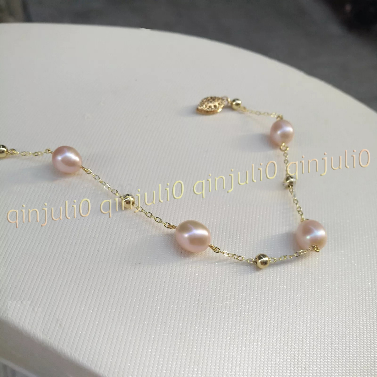 Real Natural 6-11mm Pink Freshwater Pearl Gold Chain Bracelet 7.5-8'' 14k Clasp - Picture 8 of 9