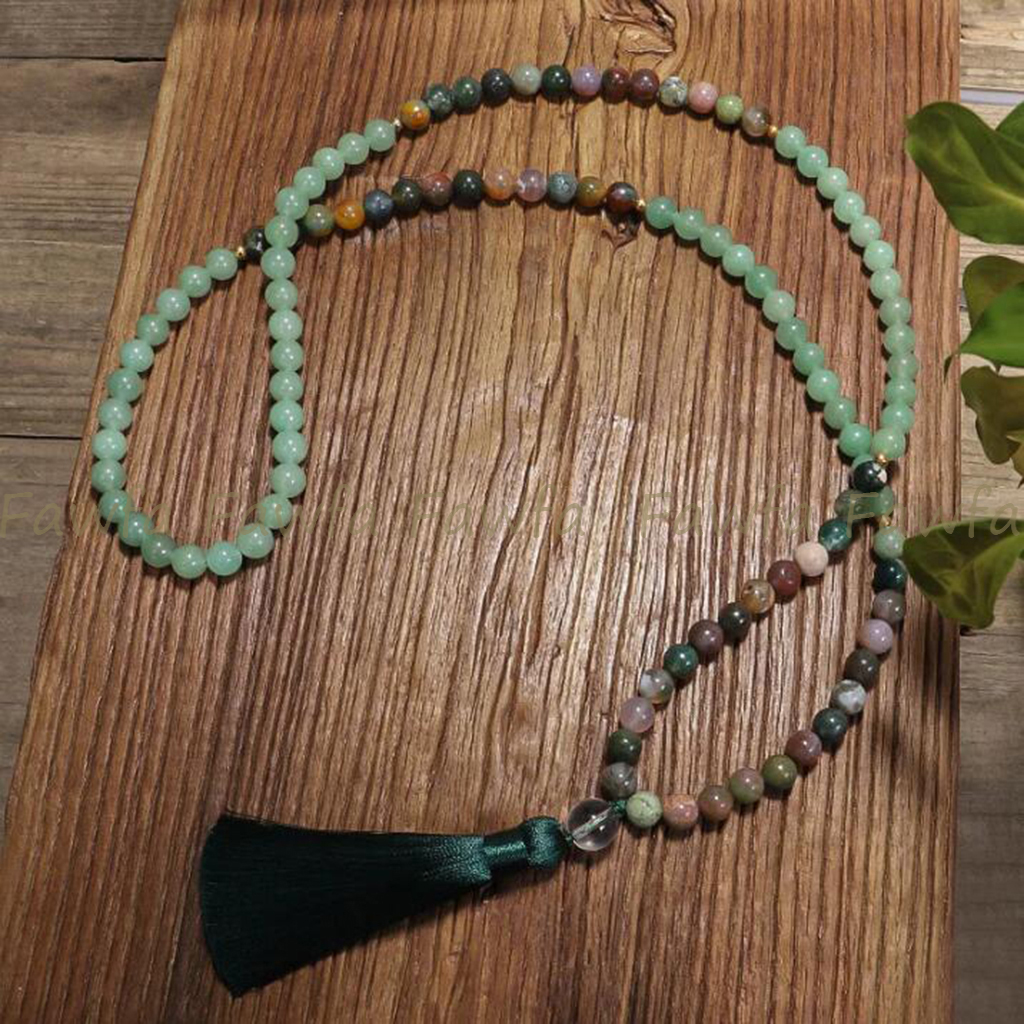 Multicolor India Agate Aventurine 108 Prayer Beads Tibet Buddhist Mala Necklace