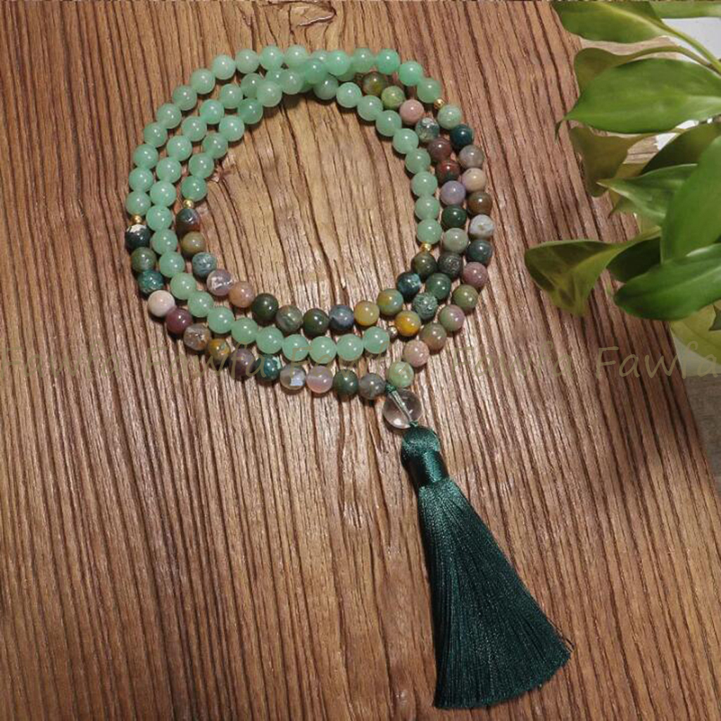 Multicolor India Agate Aventurine 108 Prayer Beads Tibet Buddhist Mala Necklace