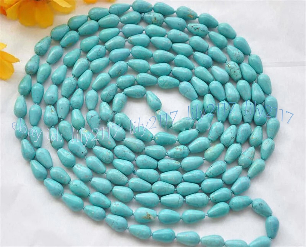 Natural Blue Turquoise Teardrop Gems Beads Necklace 36-100 inch No Clasp 7x11mm