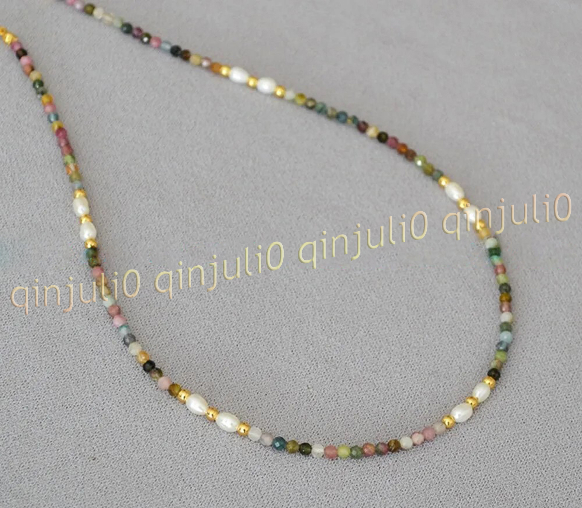 Faceted 3mm Natural Multicolor Tourmaline Round Gems Beads White Pearl Necklace - Picture 7 of 23