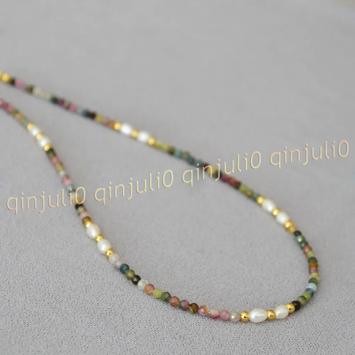 Faceted 3mm Natural Multicolor Tourmaline Round Gems Beads White Pearl Necklace - Picture 10 of 23