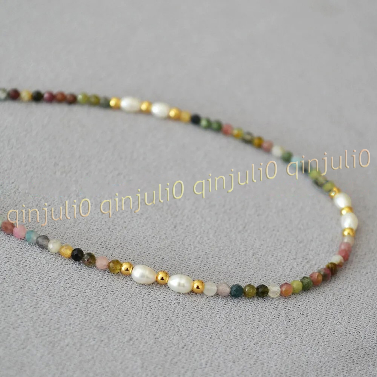 Faceted 3mm Natural Multicolor Tourmaline Round Gems Beads White Pearl Necklace - Picture 13 of 23