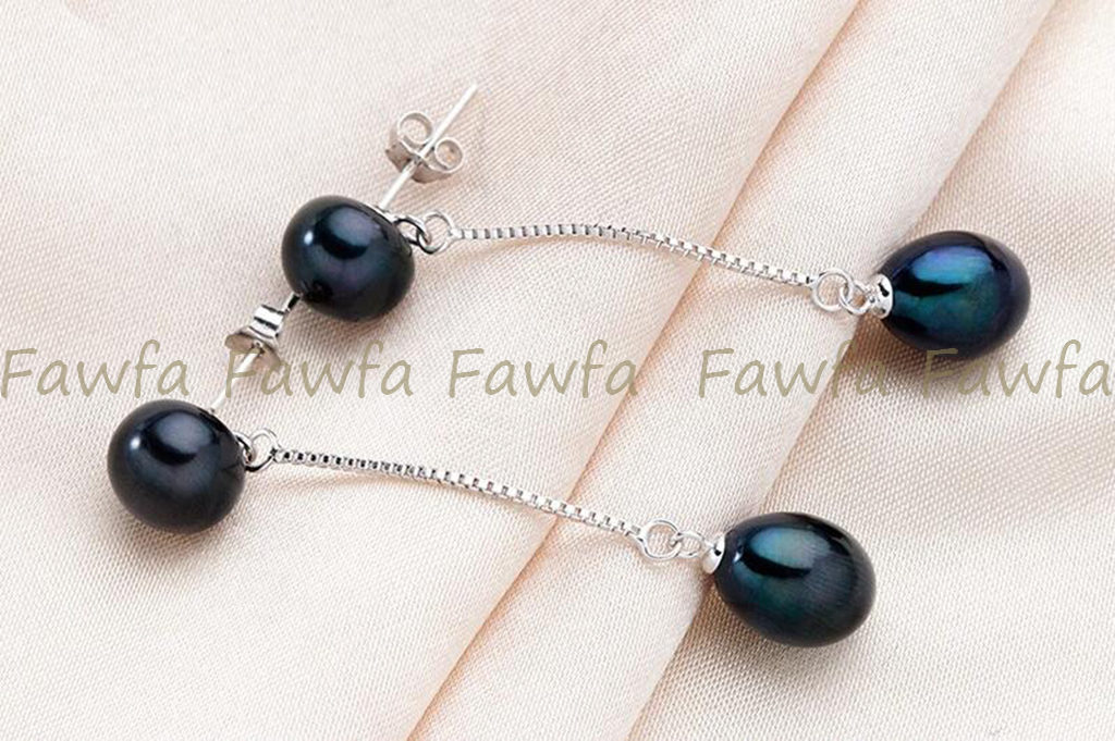 Natural 7-8mm 8-9mm Double Freshwater Pearl Drop Dangle Silver Stud Earrings - Picture 8 of 12