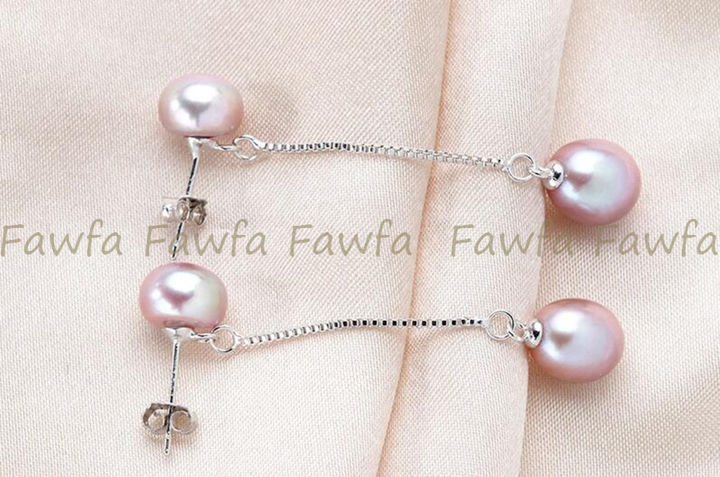 Natural 7-8mm 8-9mm Double Freshwater Pearl Drop Dangle Silver Stud Earrings - Picture 10 of 12