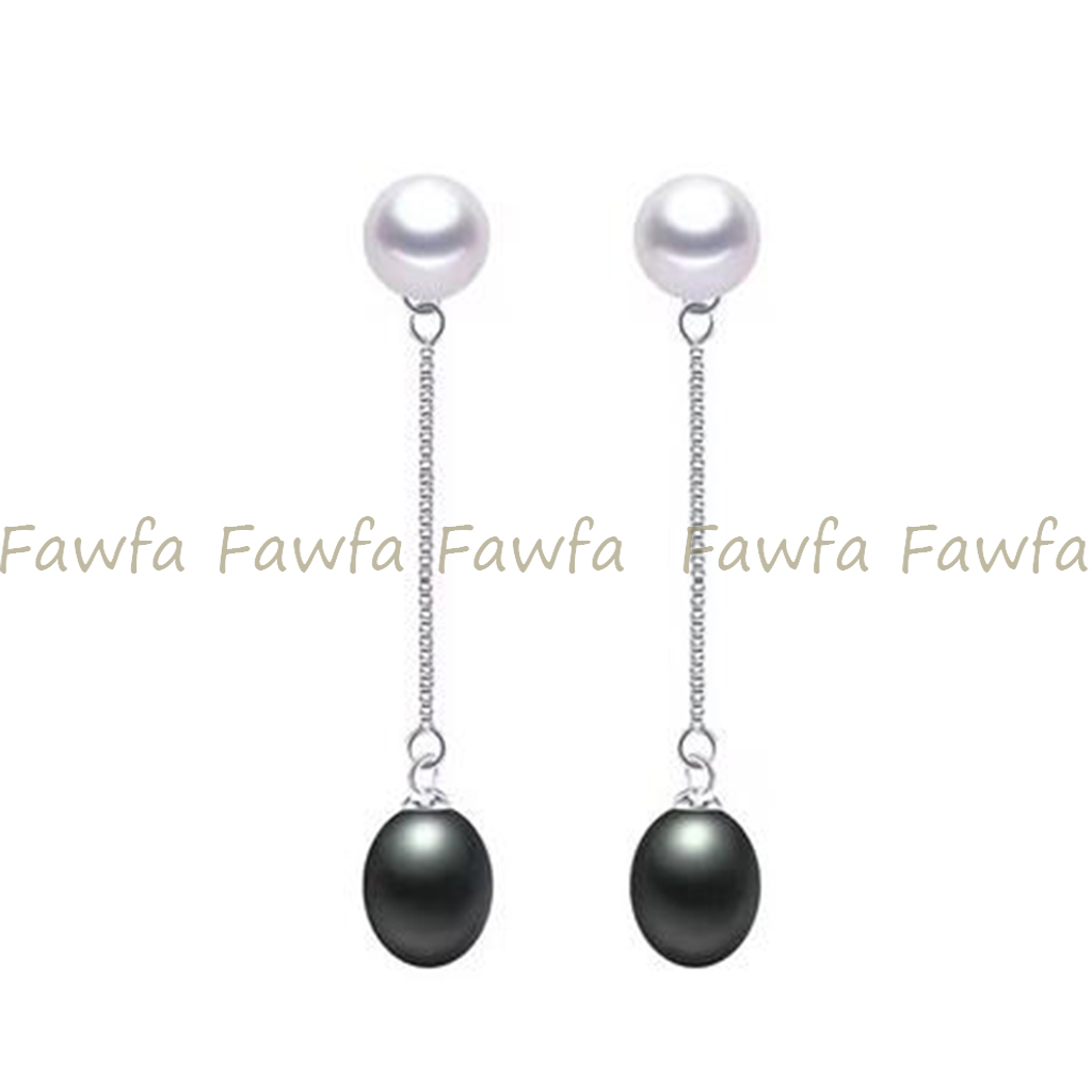 Natural 7-8mm 8-9mm Double Freshwater Pearl Drop Dangle Silver Stud Earrings - Picture 11 of 12