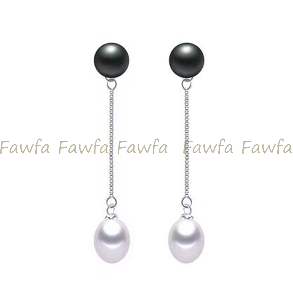 Natural 7-8mm 8-9mm Double Freshwater Pearl Drop Dangle Silver Stud Earrings - Picture 12 of 12