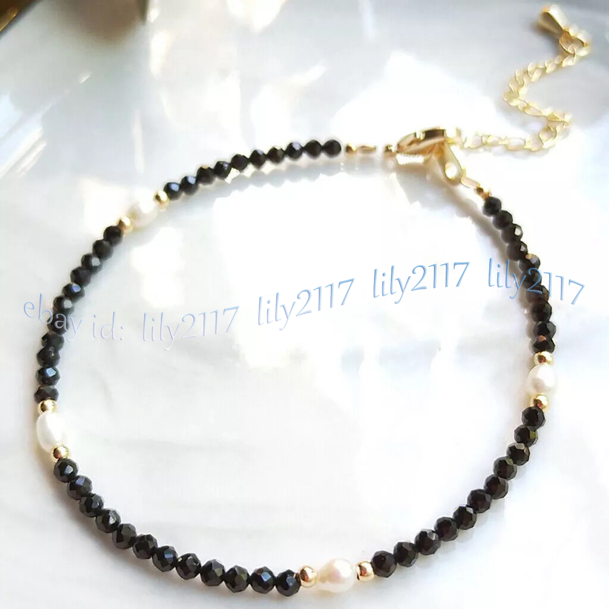 Brazalete de perlas de arroz blanco natural con cuentas redondas de piedras preciosas facetadas de 3 mm de 7,5"" - Imagen 8 de 17