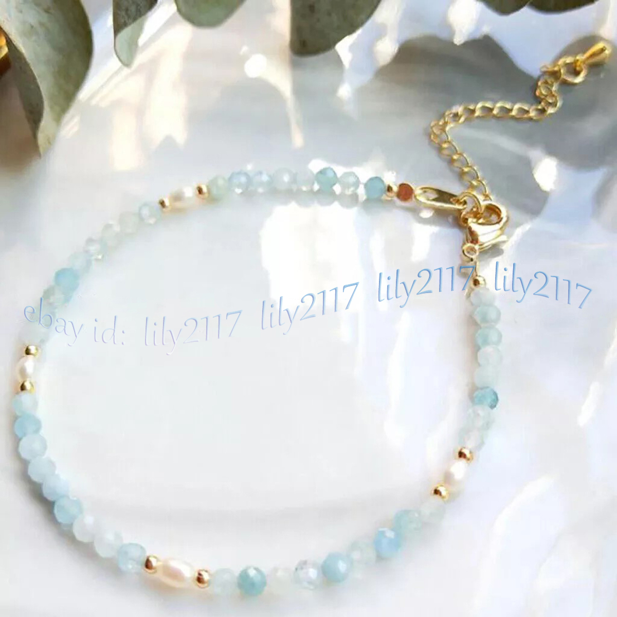 Brazalete de perlas de arroz blanco natural con cuentas redondas de piedras preciosas facetadas de 3 mm de 7,5"" - Imagen 9 de 17