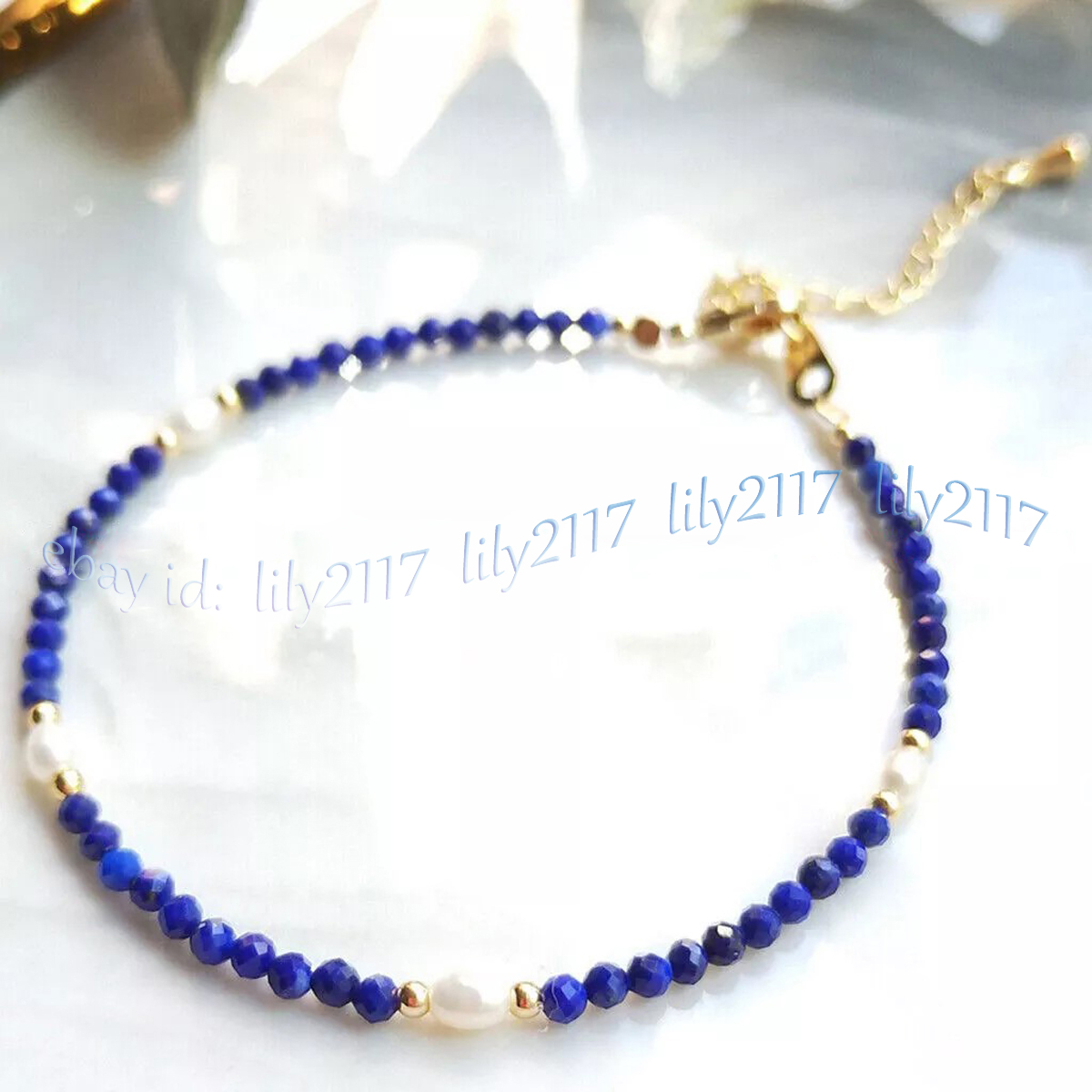 Brazalete de perlas de arroz blanco natural con cuentas redondas de piedras preciosas facetadas de 3 mm de 7,5"" - Imagen 10 de 17